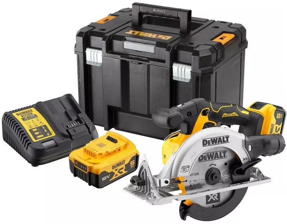 DeWALT DCS565P2-QW 18V Li-ion Accu Cirkelzaag Set (2x 5.0Ah) In TSTAK Koffer - 185 Mm 1 DeWALT DCS565P2-QW 18V Li-ion Accu Cirkelzaag Set (2x 5.0Ah) In TSTAK Koffer - 185 Mm