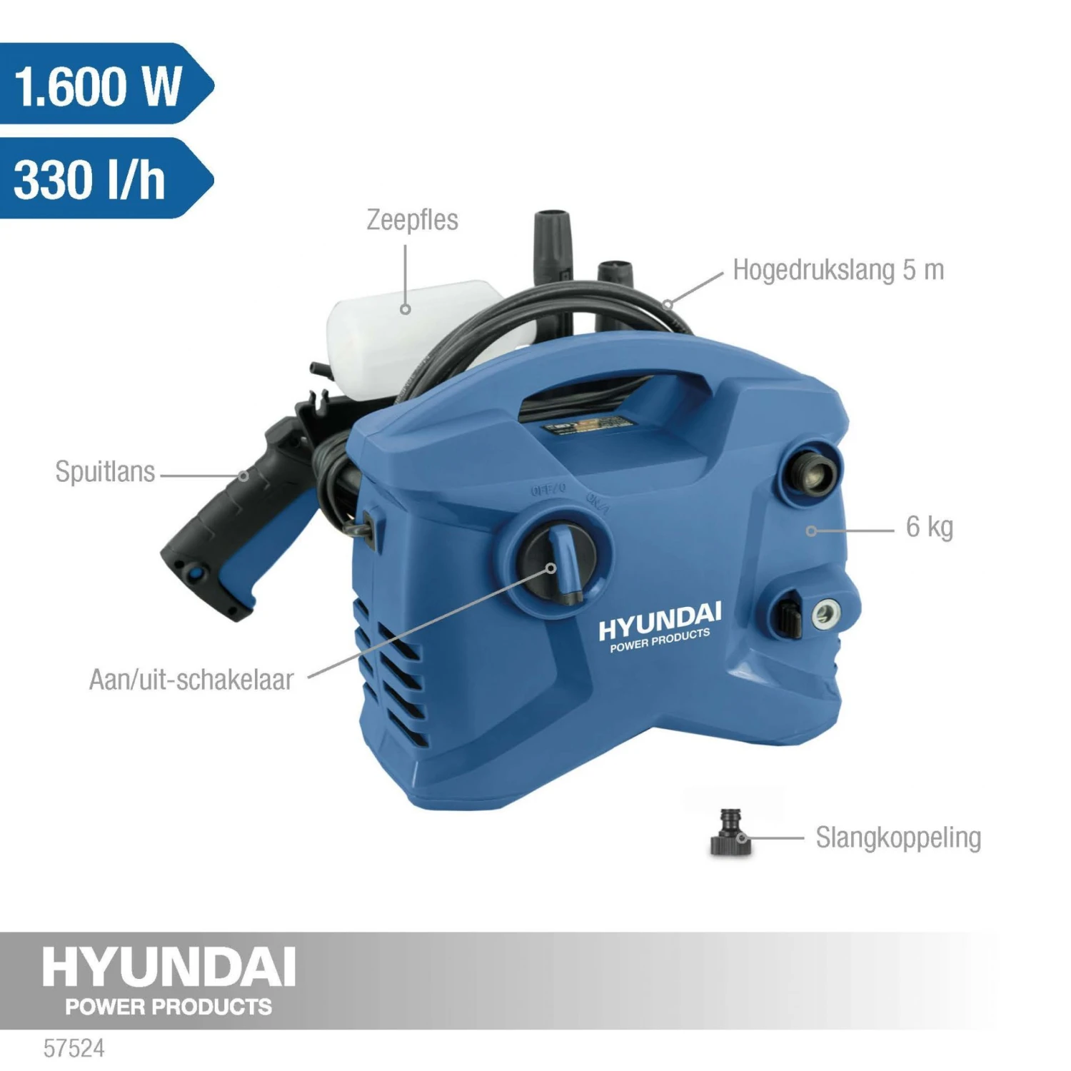 Hyundai 57524 Compact Hogedrukreiniger - 135 Bar - 1600W 2 Hyundai 57524 Compact Hogedrukreiniger - 135 Bar - 1600W - Afbeelding 2