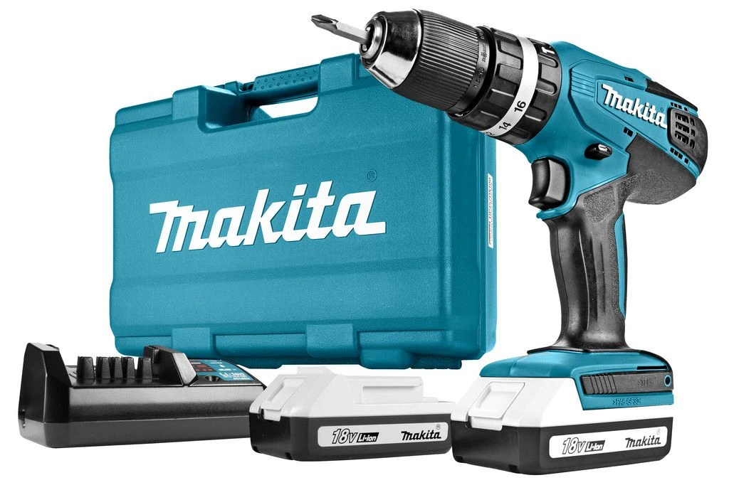 Makita HP457DWE 18V Li-Ion Accu Klopboor-/schroefmachine Set (2x 1.5Ah Accu) In Koffer 1 Makita HP457DWE 18V Li-Ion Accu Klopboor-/schroefmachine Set (2x 1.5Ah Accu) In Koffer
