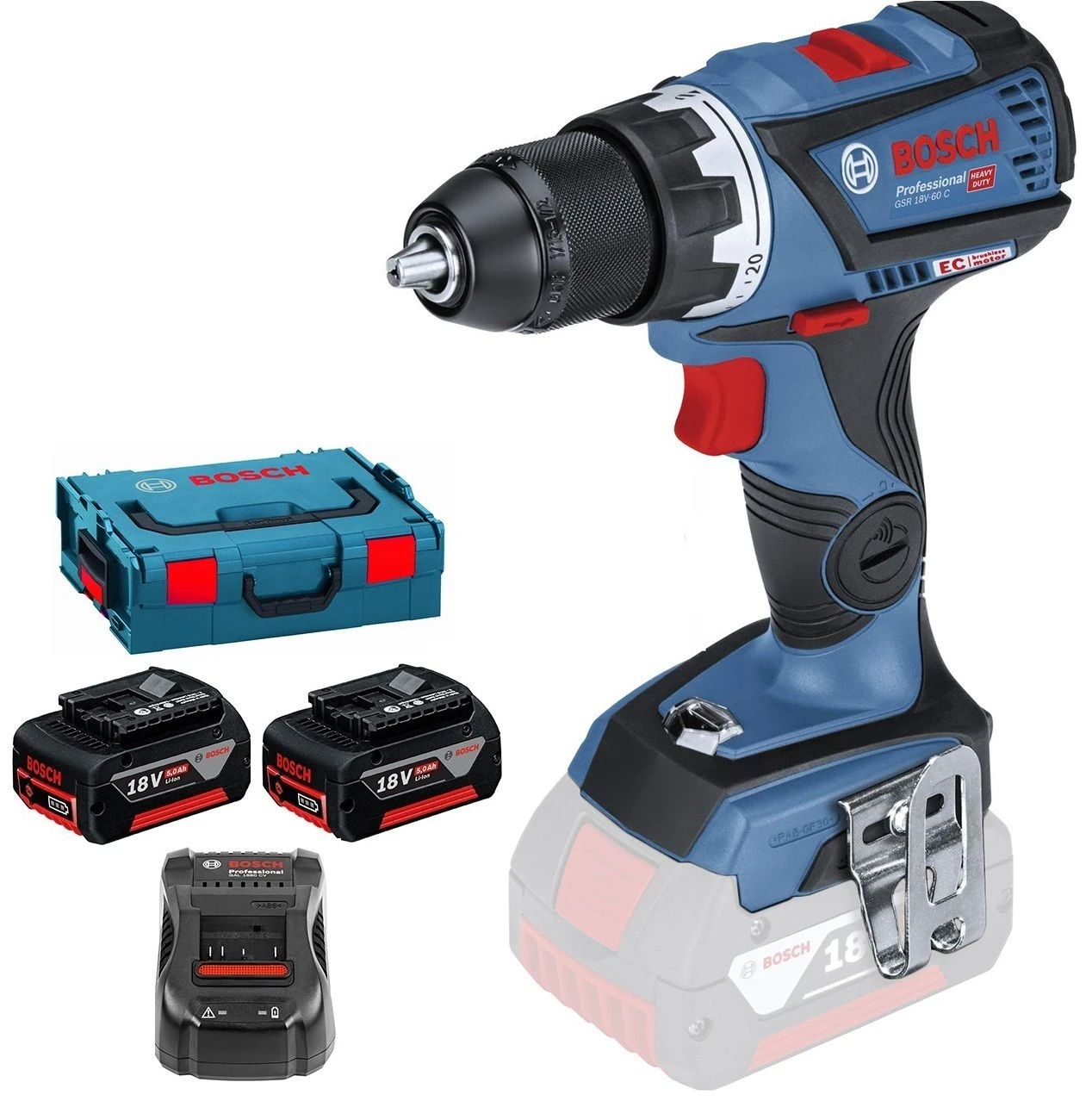 Bosch GSR 18V-60 C 18V Li-Ion Accu Boor-/schroefmachine Set (2x 5.0Ah Accu) In L-Boxx - 06019G1100 1 Bosch GSR 18V-60 C 18V Li-Ion Accu Boor-/schroefmachine Set (2x 5.0Ah Accu) In L-Boxx - 06019G1100